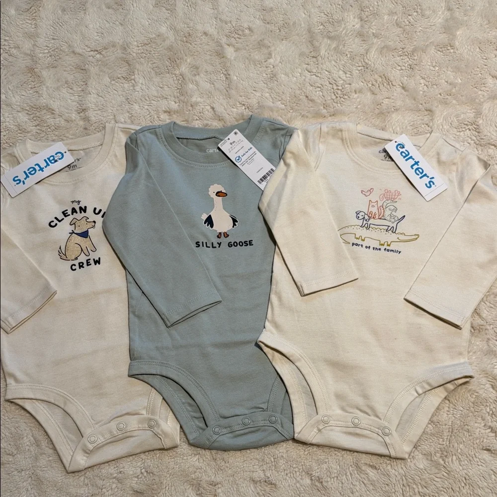 Carter's Cream and Gray Baby Bodysuit Trio. A set of 3 bodysuits. - Picture 2 of 5